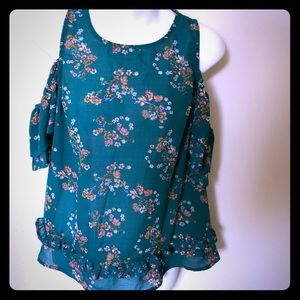 Xhilaration Green off the shoulder floral blouse